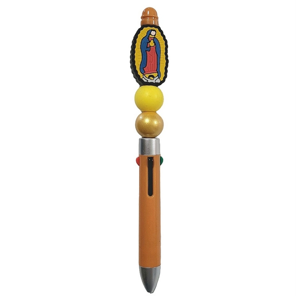 Virgen De Guadalupe Beaded Ballpoint Retractable 4 In 1 Pen Focal Bead Yellow